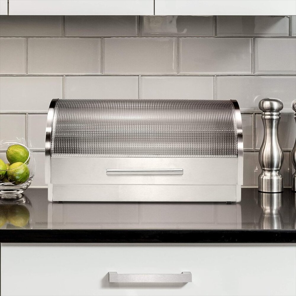 Oggi Stainless Steel Roll Top Bread Box with Tempered Glass - Picture 7 of 8